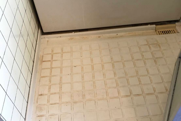 お風呂場のブロック状の床に水垢